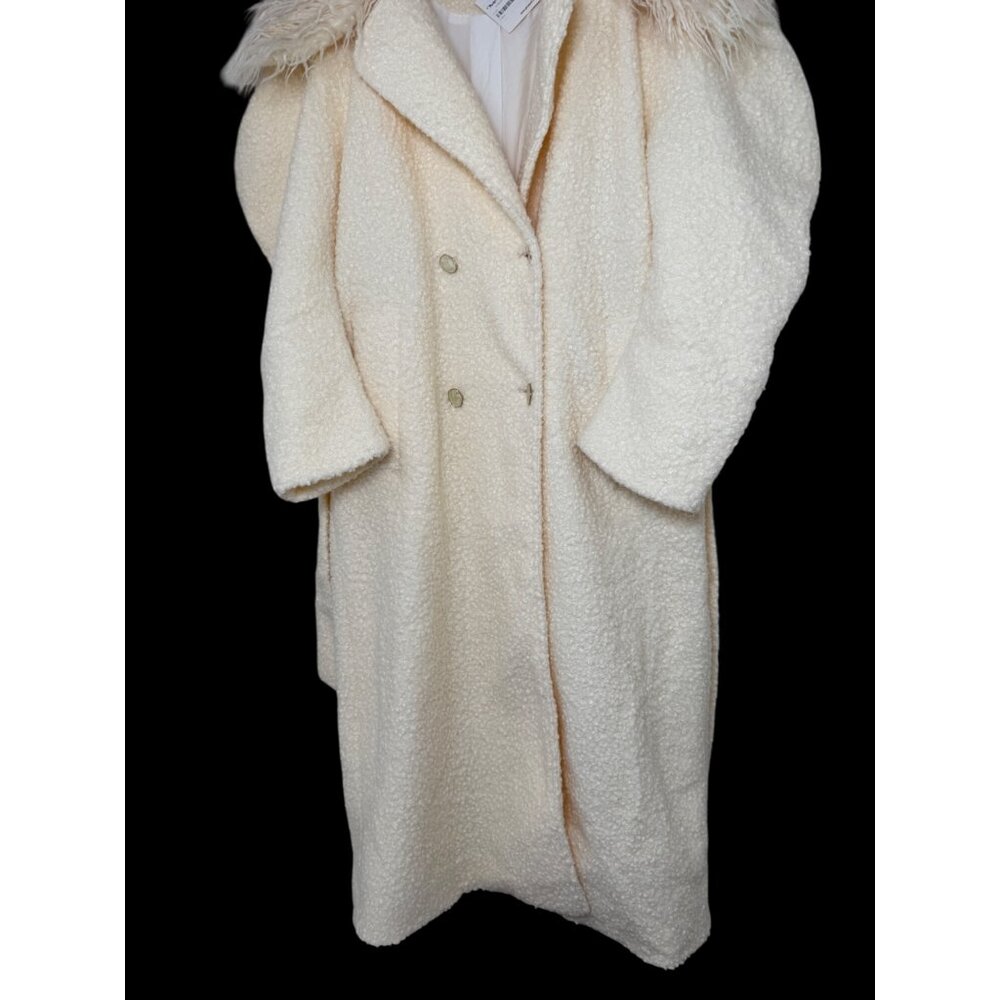 NWT Ghospell Cream Tape Bouclé Teddy Coat With Faux Fur Collar & Belted Waist Sz - Picture 5 of 13